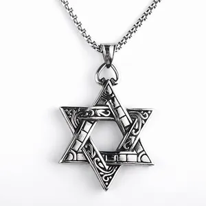 2019 Best Selling Stainless Steel Religious Star Of David Jewelry Pendant Antique Men Necklace Jewelry