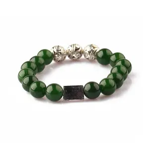 Pulseira luxuosa personalizada, joias com logotipo natural de pedra preciosa de jade verde natural com contas de aço inoxidável