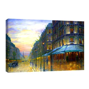 手绘法国巴黎街景帆布油画客厅家居酒店咖啡厅现代墙艺术装饰