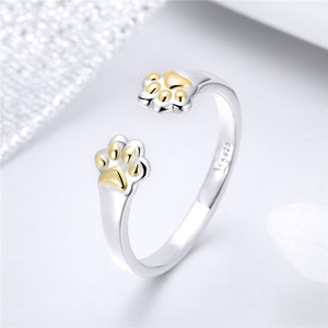 Bague à empreintes d'animaux en argent Sterling 925, anneau ouvert, en or plaqué et platine, bijoux
