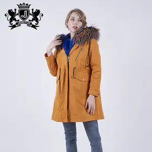 Moda elegante mujer larga de piel de zorro Polo chaqueta de invierno de las mujeres Parka