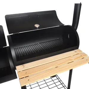 Smoker And Grill SEJR Black Charcoal Grill Barbecue BBQ Grill Offset Smoker With Side Table 113x102x62cm