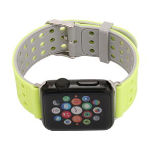 Los hombres de Color Dual <span class=keywords><strong>correa</strong></span> de silicona para <span class=keywords><strong>apple</strong></span> <span class=keywords><strong>watch</strong></span> transpirable Sweatproof de bandas de Metal de plata hebilla - Product Image 6