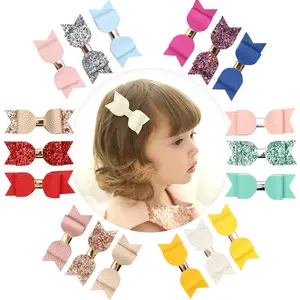 Stz — accessoires de cheveux scintillants pour enfants, rose, lot de clips de cheveux pailletés, ensemble cadeau avec mini nœud en cuir pour filles, nouvelle collection