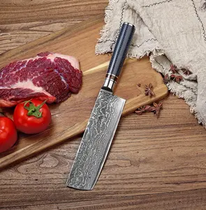 Nakiri Usuba Knife Damascus Steel 7 Inch Forged Slicer Kitchen Utility Vegetable Knife