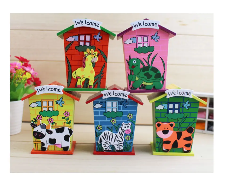 wholesale house shaped wood piggy bank wooden coin money saving box