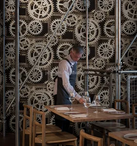 金属行业风格3D齿轮图案餐厅乙烯基壁纸