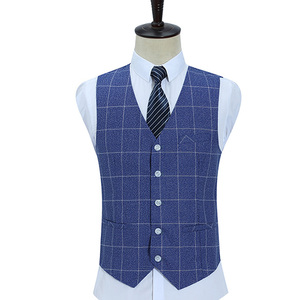 Tweed <span class=keywords><strong>uomo</strong></span> blazer colore blu giacca gilet pantaloni vestiti per matrimonio Veste Homme Pour Mariage Plaid doppiopetto abiti da <span class=keywords><strong>uomo</strong></span> - Product Image 3
