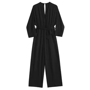 Jumpsuit Nữ Cỡ Lớn 2019 Phong Cách Công Sở Mới Cho Nữ, Áo Liền Quần Vải Voan Màu Đen Rộng Thoáng Khí