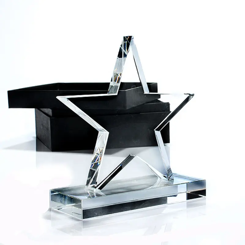 Affari souvenir commercio all'ingrosso trasparente a forma di stella di cristallo placca premio trofeo con base trasparente