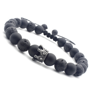 Lava Stone Jewelry Crown <strong>Gemstone</strong> <strong>Bracelets</strong> 8MM Round Beads Bangle ST11 - Product Image 4