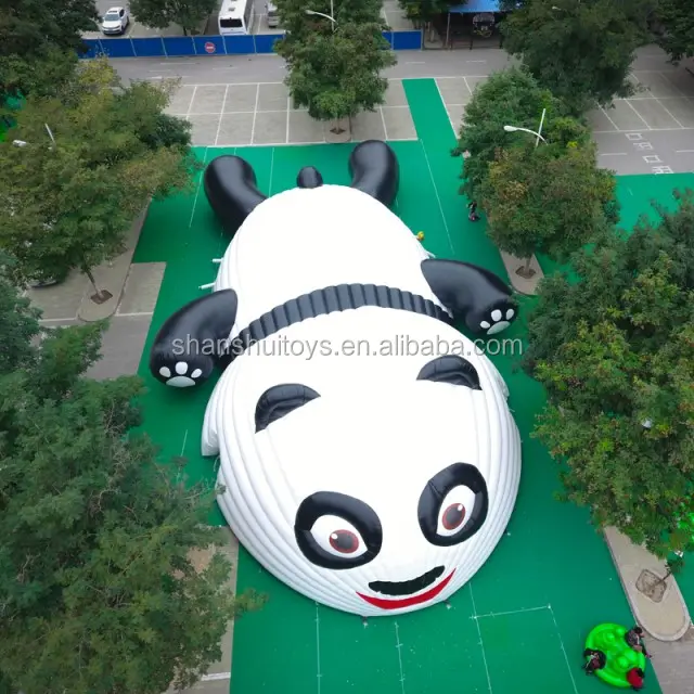 Dev Panda çadır Şişme Zıplayan Açık Oyun Alanları, şişme eğlence parkı sıçrama evler