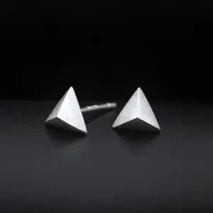 925 Sterling Silver Matte Triangle Stud Earrings 2019 Women Jewelry