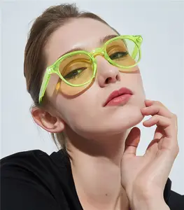 נשים משקפיים שמש רטרו שטוח מסגרת עגול מסגרת שרף עדשות Uv400 נסיעות חיצוני סוכריות משקפי שמש לגברים נשים 5400