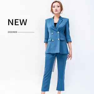 Oem Nieuwe Stijlvolle Poly Stof Tailored Twee Stukken Blazer Broek Koreaanse Pak Voor Vrouwen