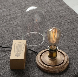 Handmade Electric Antique Wood Base LED Dimmable <strong>Glass</strong> <strong>Shade</strong> Table <strong>Lamps</strong> Home Decor - Product Image 5