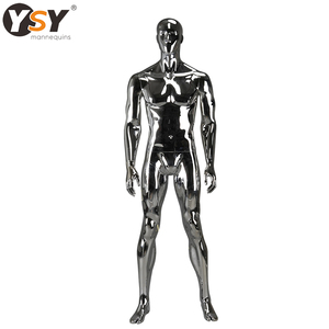 Mannequin masculin <span class=keywords><strong>nu</strong></span> en chrome argenté, corps entier, visage abstrait réaliste, sexy - Product Image 1