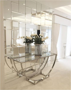 <span class=keywords><strong>Table</strong></span> <span class=keywords><strong>de</strong></span> Console avec cadre en acier inoxydable, accessoire argenté, <span class=keywords><strong>Transparent</strong></span>, en verre trempé, modèle simple - Product Image 1