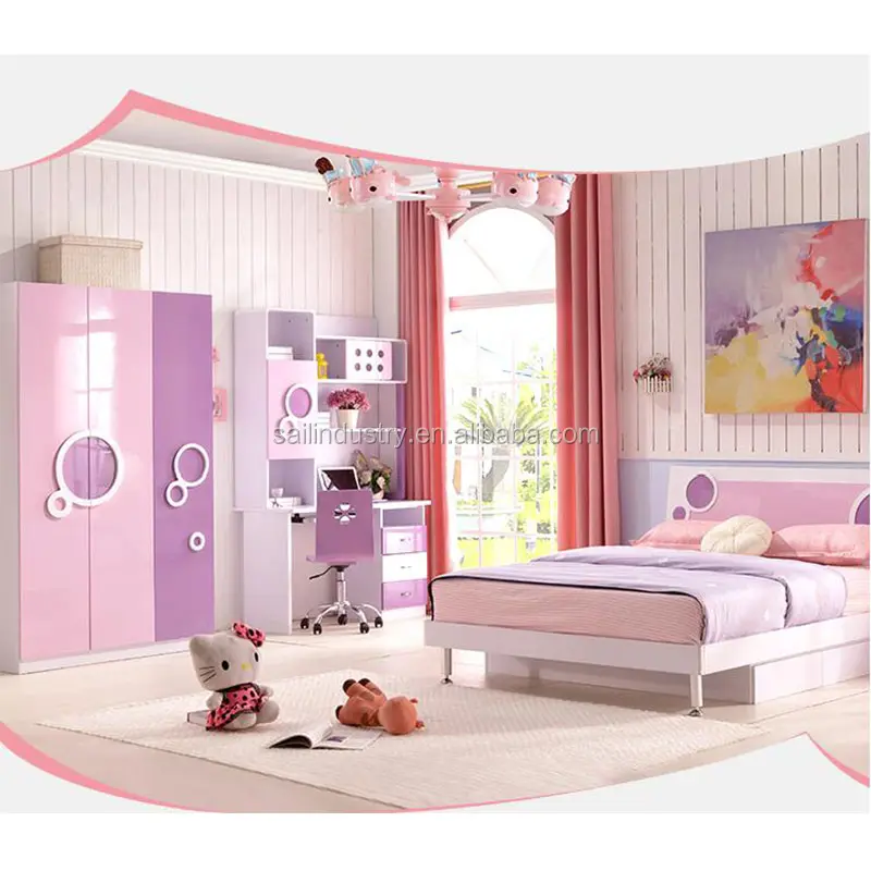 modern lovely teen girls bedroom set with pink colour