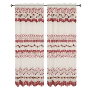 Elegant rod pocket valance floral embroidery sheer curtain for window