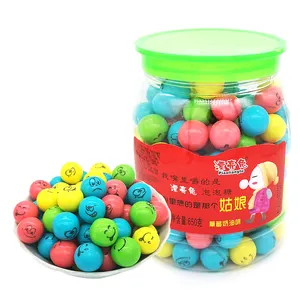 halal multi-color fruit flavor smile face round ball hollow bubble chewing gum in jar manufacturer