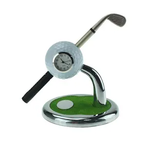 Golf Pen Holder with Clock Cute Design for Gifts with Golf Ballpoint Pen Stand