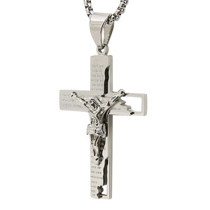 Homme bible prière crucifix en acier inoxydable argent pendentif croix en or - Product Image 2