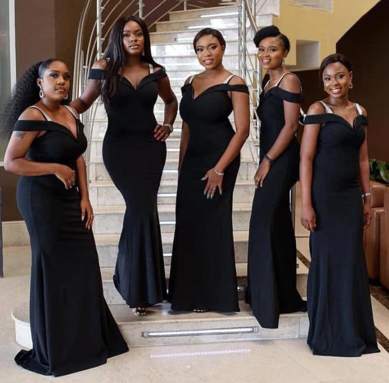asos design bridesmaid dresses Cheap Satin Black Bridesmaid Dresses Off Shoulder Mermaid Long Dress w   MyChicDress