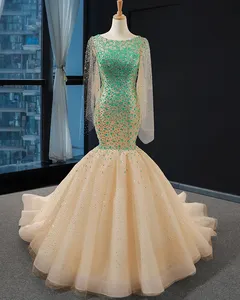 RSM66631 для женщин вечернее длинное платье тяжелое вышитое бисером Золото Русалка красивые вечерние платья