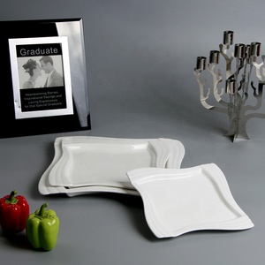 Microondas grace <span class=keywords><strong>ola</strong></span> de diseño borde blanco de cerámica cuadrada de la placa de la cena para <span class=keywords><strong>restaurante</strong></span> - Product Image 1