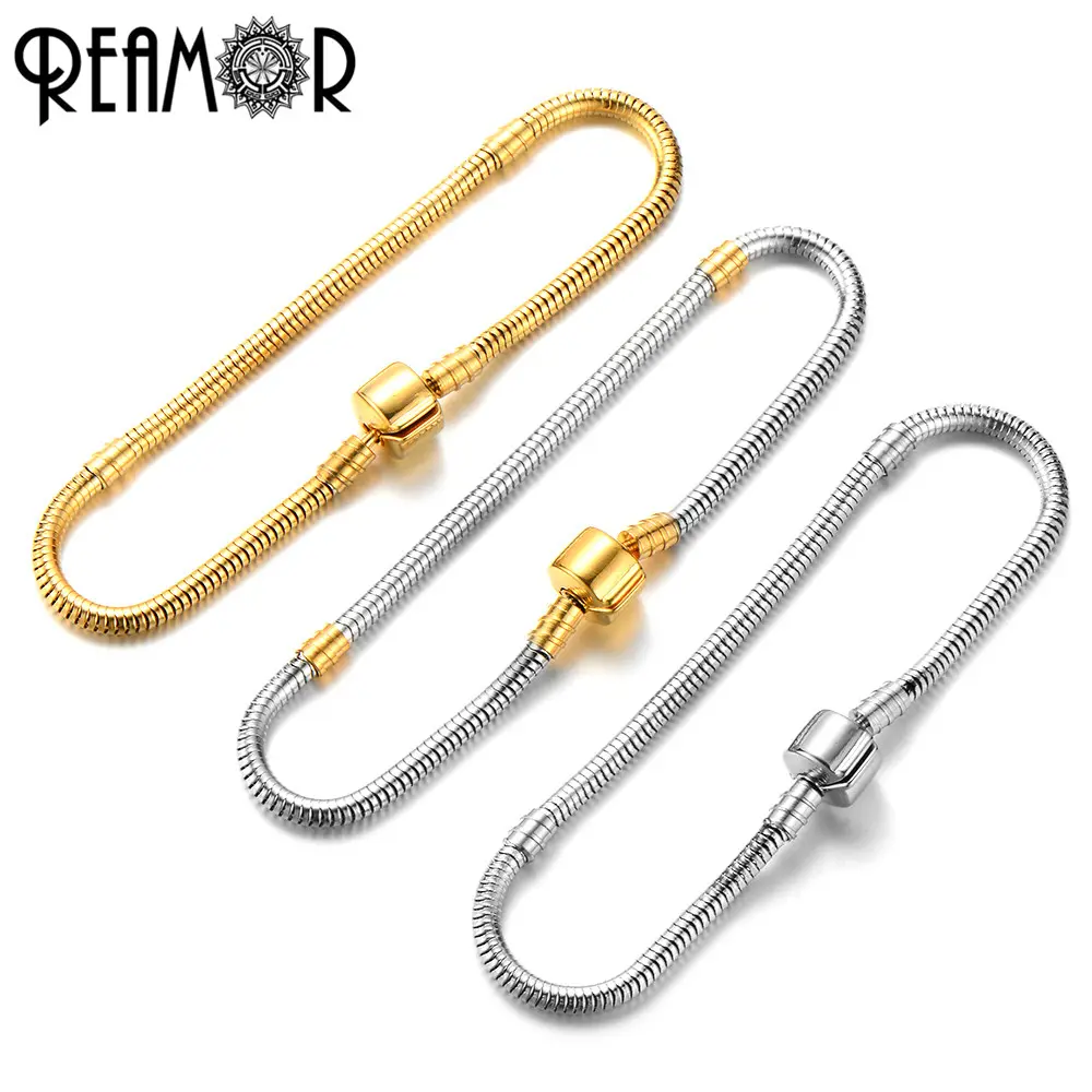 Reamor Gelang Dasar Rantai Ular Wanita, Perhiasan Rantai Ular Stainless Steel Warna Emas/Perak 5 Buah