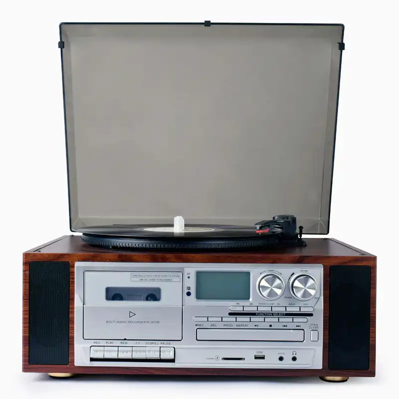 2019 핫 세일 풀 Size Auto Return turntable vinyl record 축음기 player 와 카세트, USB SD play & 녹화 및 CD, RADIO