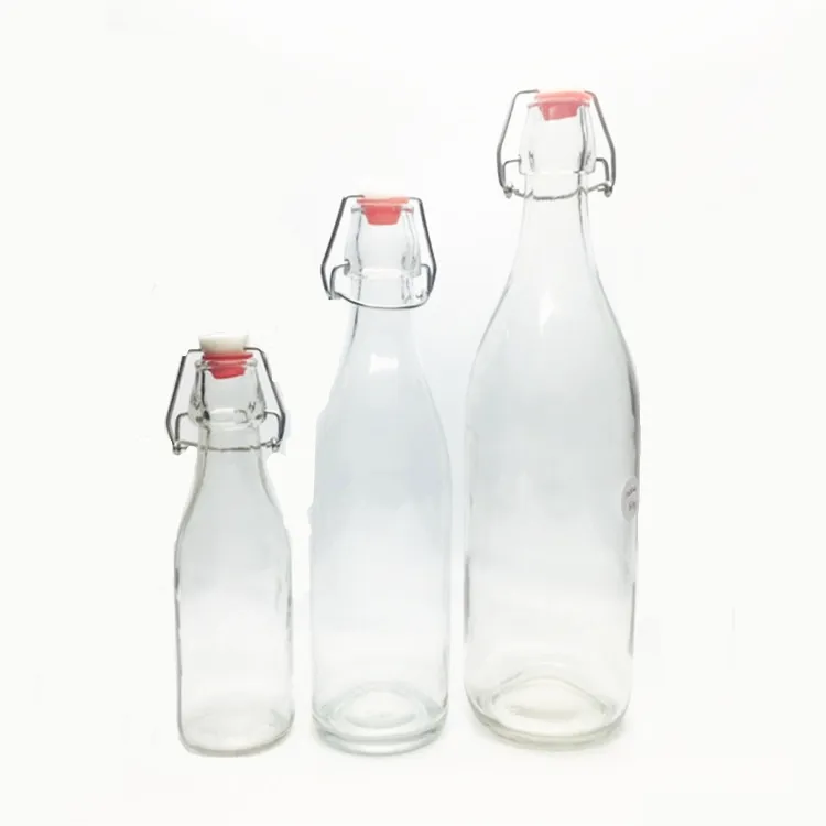 Botellas redondas de vidrio con tapa abatible para vinagre, botellas redondas de 250 ml, 500 ml, 16oz, 1000 ml, 32oz