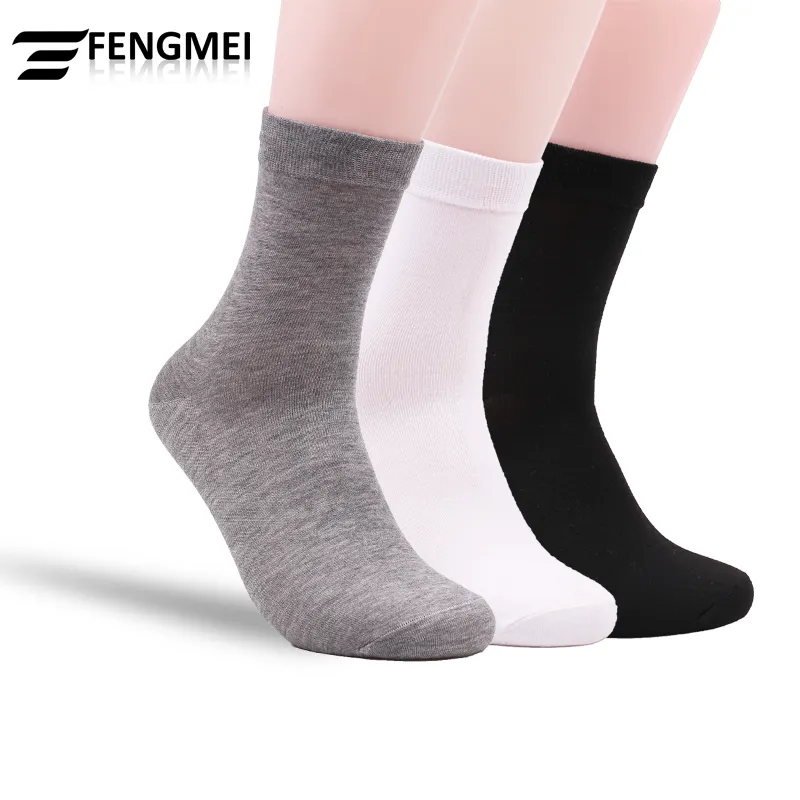 Wholesale low price men dress casual business custom cotton cheap black white pure color sublimation lengthen tube crew socks