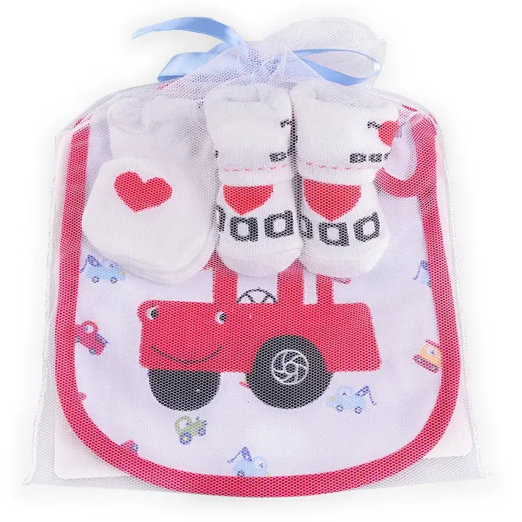 Hot Sale Hochwertige 100% Baumwolle Soft Cute Socke Baby Bandana Lätzchen mit gestrickten Baby Fäustlingen