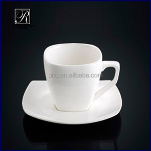 Porcelana cuadrado blanco taza de café con platillo estilo elegante para cafetería restaurante Hotel uso - Product Image 1