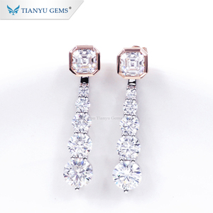 Tianyu aangepaste 14 k/18 k wit gouden oorbel asscher en ronde hart & pijl moissanite drop earring - Product Image 1