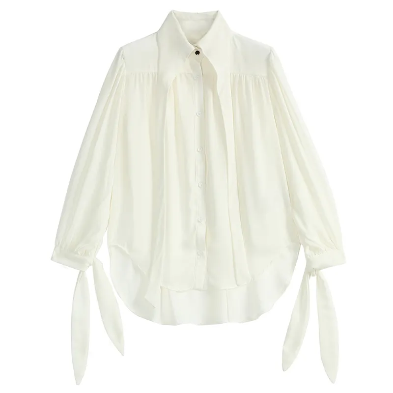 Spring Top Lady Lapel White Long Sleeve Single Breasted Women Shirt Fashion Cotton High Quality Linen Blouses