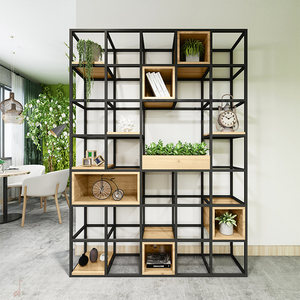 Grand Multifonctionnel Décoration Bookshleves Industrielle Grand Large Noir Étagère Rustique Forgé Bois De Fer Bibliothèque - Product Image 1