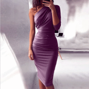 Mandy <span class=keywords><strong>2025</strong></span>, nueva moda, vestido plisado de manga larga con un hombro, vestidos sexis ajustados, ropa informal elegante para mujer, patrón estampado - Product Image 3