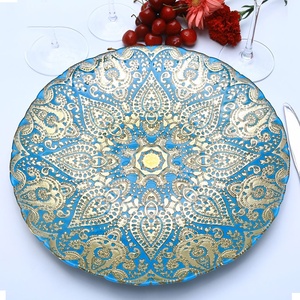 Piring pengisi daya kaca perak berwarna bergaris tangan gaya Eropa kualitas tinggi pernikahan - Product Image 3