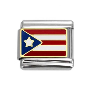 Pulsera de Eslabones con Dijes Italianos de la Bandera Nacional de Puerto Rico Esmaltada a Mano - Product Image 1