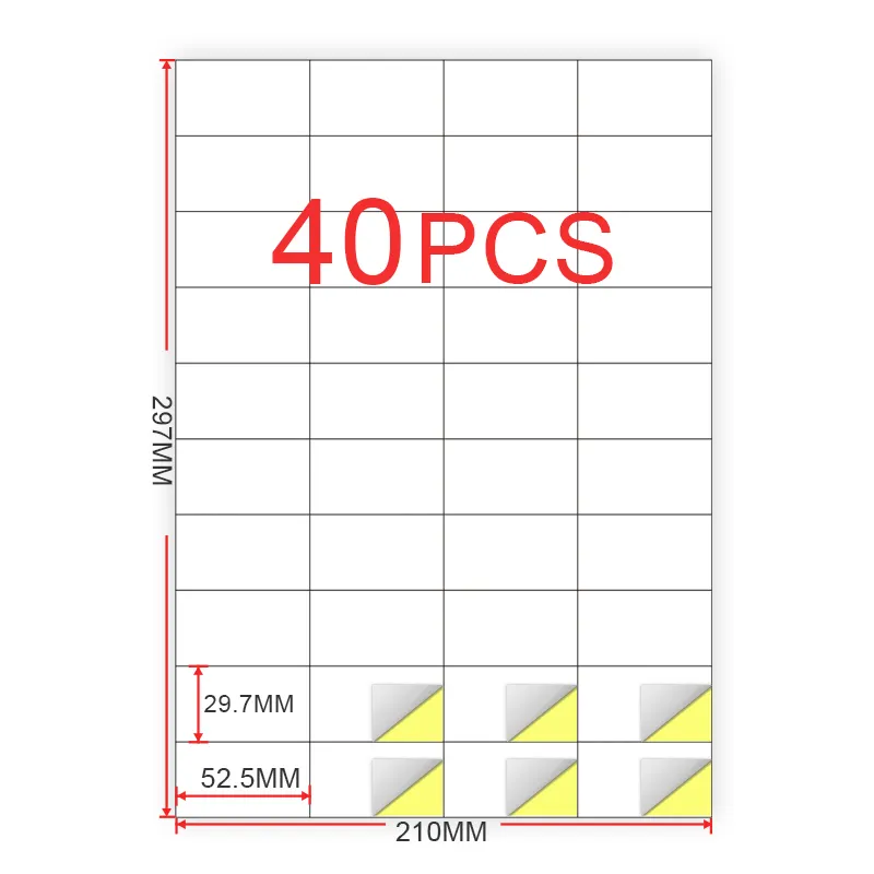 Hoge Kwaliteit Zelfklevende 40-Up Labels 52.5X29.7Mm A4 Barcode Labels Voor Laser/Inkjet Printer