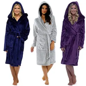 OEM thermal girls ladies unisex fleece bathrobe with hood male pajamas winter gowns