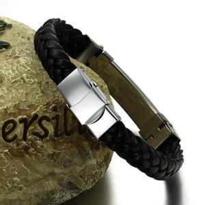joyas y bisutería joyas de oro de acero inoxidable bofetada de cuero genuino brazalete lederarmband para los hombres - Product Image 3