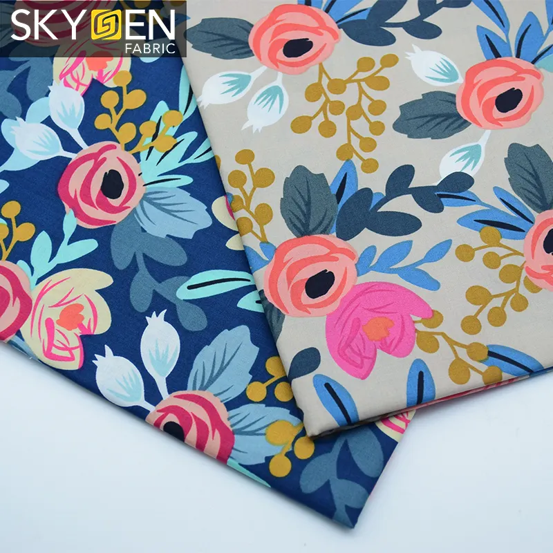 Skygen marca 100% algodón tejido impreso vestido camisas 60 s floral tela de material textil