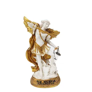 Resina personalizada mini estátua religiosa branca st michael the archangel