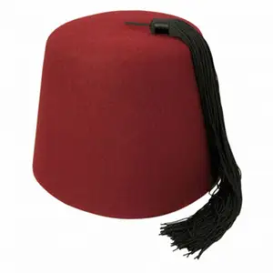 พู่สีดำ100% ออสเตรเลีย Burgundy ขนสัตว์ Felt Fez หมวก