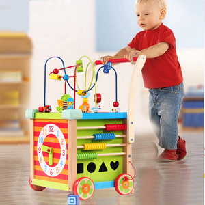 Bébé Poussent Le Long Du Jeu Walker Chariot Montessori En Bois Activité <span class=keywords><strong>Cube</strong></span> Jouets Multifonction Fil Perles En Bois Jouet - Product Image 6