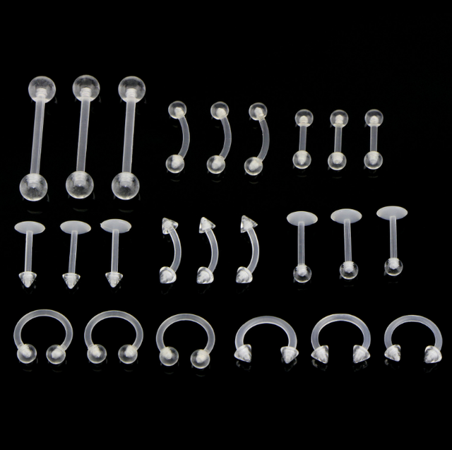 Clear Color Belly Navel Tongue Lip Rings Transparent Acrylic Retainer Body Piercing Jewelry